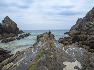 Playa de Laga, en la costa de Vizcaya, País Vasco, España, vacaciones en la primavera de abril de 2017