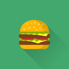 Hamburger icon with long shadow. Flat style vector illustration
