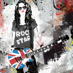 beautiful musician playing guitar