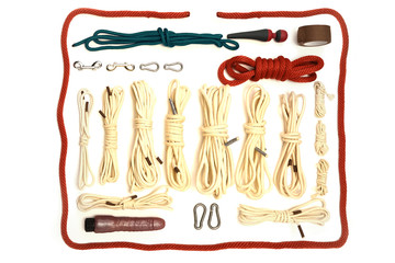 Various selection of ropes and toys used in BDSM sexual games