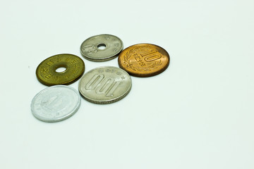 Japanese Coins Isolated on the White Background