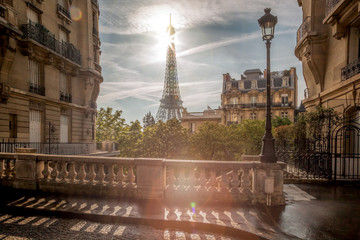 Fototapeta na wymiar Romantic street view with Eiffel Tower in Paris, France