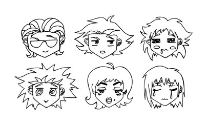 Set of funny smiley little boy stickers vector