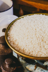 Long grain rice on old weight
