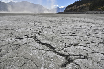 dust storm at the dry kluane lake in yukon territory