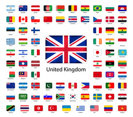 Set of glossy icons of flags of world sovereign states on white