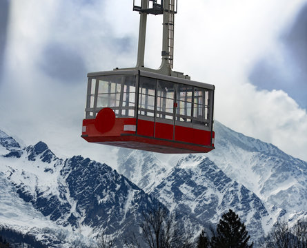 Cable car and Mont Blanc in Chamonix France