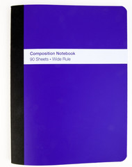 Dark blue composition book with black spine. Isolated.