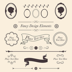 Fancy design elements. Shabby Chic vector icons, emblems, banners and seals with copy space text. - obrazy, fototapety, plakaty