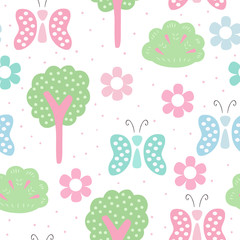 Cute hand drawn seamless pattern with tree vector illustration