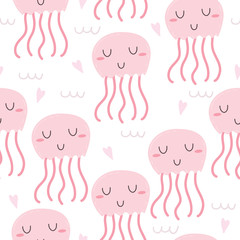 seamless cute jelly fish pattern vector illustration