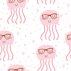 seamless cute jelly fish pattern vector illustration