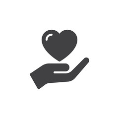 Hand holding heart, trust icon vector, filled flat sign, solid pictogram isolated on white. Symbol, logo illustration. Pixel perfect