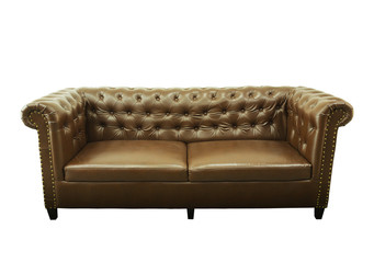 Dark brown vintage beautiful luxurious sofa interior isolated on white background.Fashion object concept.