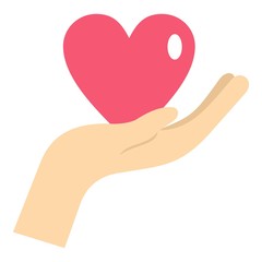 Hand holding a pink heart icon isolated