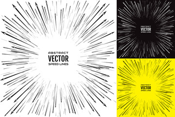 Set speed line with arrows. Festive illustration with effect power explosion. Element of design. Vector