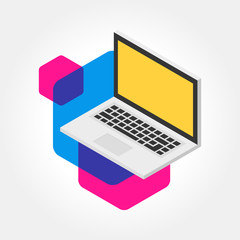 Isometric notebook, laptop design icon illustration