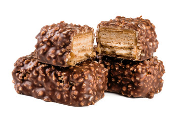 chocolate candy with nuts isolated on white background
