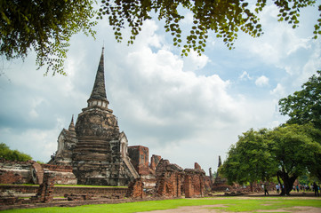Phra Nakhon Si Ayutthaya, Thailand - Sept 25,2010: Ayutthaya Historical Park, Archaeological site that contains palaces, Buddhist temples, monasteries and statues. :