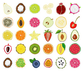 Set of fresh hand drawn fruits and vegetables and products.