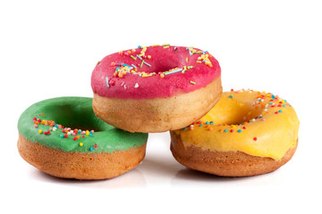 three glazed donut isolated on white background