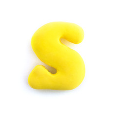 3d yellow text word letter comma isolated on white background. Cute cartoon children's style figures handmade handicraft for clay plastiline