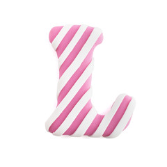 3d pink text word letter L isolated on white background. Cute cartoon children's style figures handmade handicraft for clay plastiline