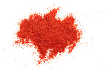 Paprika powder isolated on white background. Top view