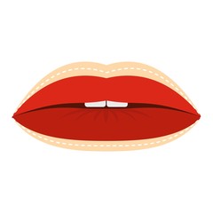 Red lips with lines drawn around it icon isolated