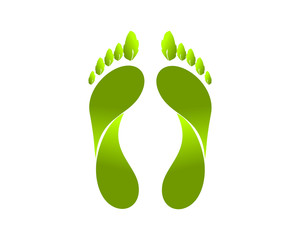 Fototapeta na wymiar Vector illustration of a foot made with green leaves, environment concept.