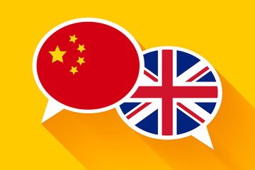 Two white speech bubbles with China and Great britain flags - Powered by Adobe