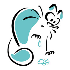 Cat and wet footprints