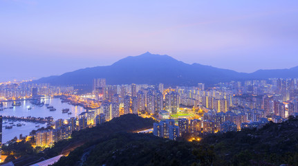 Hong Kong Tuen Mun skyline and South China sea