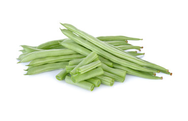heap of French beans on white background