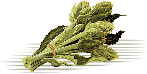 Artichokes tied to the deck.