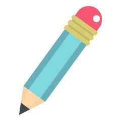 Blue sharpened pencil with eraser icon isolated