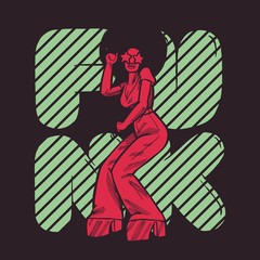 funk girl dancing poster in vintage red and green colors - obrazy, fototapety, plakaty