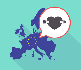 Long shadow EU map with  a heart pierced by an arrow