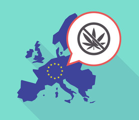 Long shadow EU map with  a marijuana leaf  in a not allowed signal