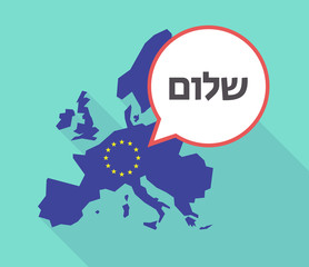 Long shadow EU map with  the text Hello in the Hebrew language