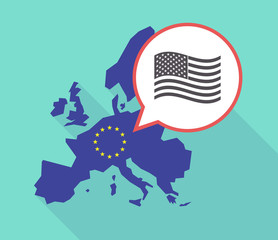 Long shadow EU map with  the Unites States of America waving flag