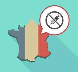 Long shadow France map with  a syringe  in a not allowed signal
