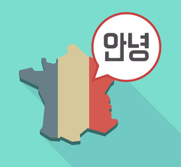 Long shadow France map with  the text Hello in the Korean  language