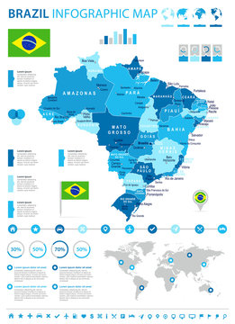 Brazil - map and flag - infographic illustration