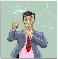 Мужчина с мелом в руке думает над задачей