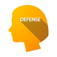 Isolated female head with  the text DEFENSE