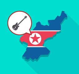 North Korea map with  a four string electric bass guitar