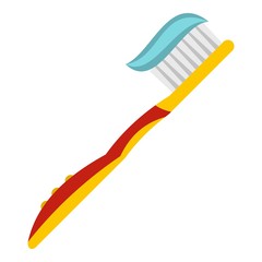 Yellow toothbrush with toothpaste icon isolated