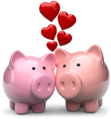 Sparschweine als verliebtes paar