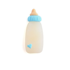 3d handmade blue baby bottle plasticine isolated on white background. Cute cartoon figures handicraft for clay plastiline